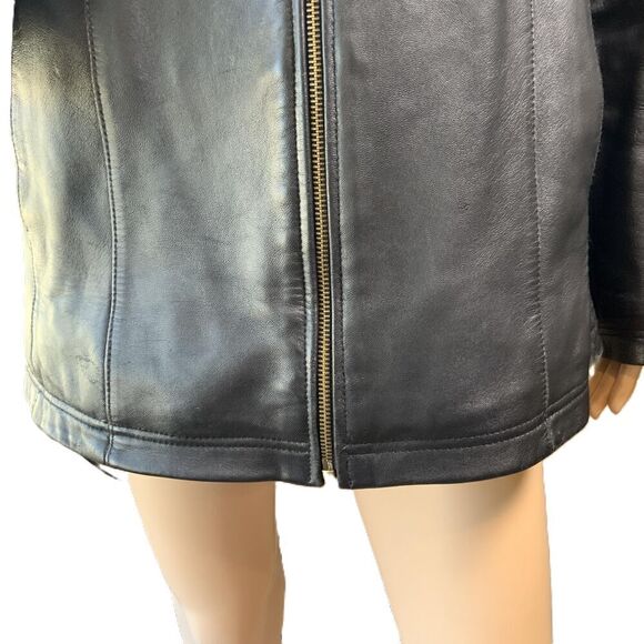 Burks Bay Black Zipper Closure Collared Leather Jacket Size Medium Vintage 90's - Picture 3 of 14